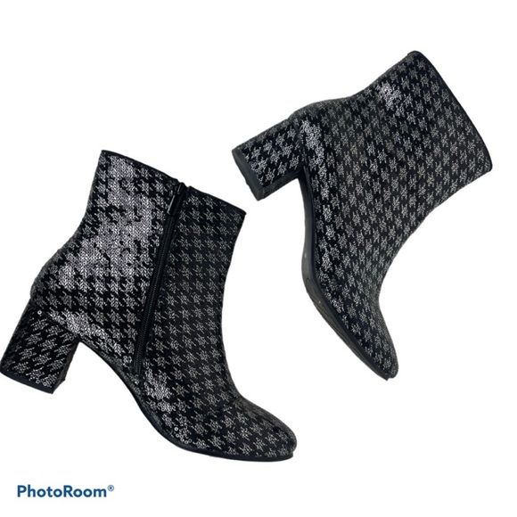 Amelia Grace Julia Bootie Black Silver Sequin Zippered Booties Size 9.5 - Picture 1 of 12